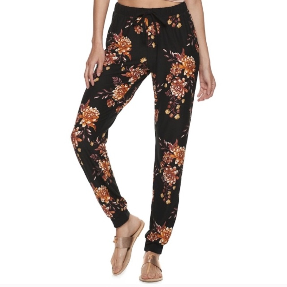 Floral black mudd joggers
